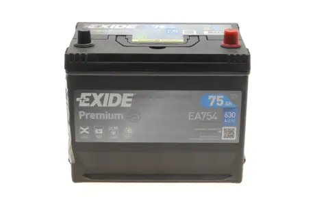 Акумуляторна батарея 75Ah/630A (270x172x222/+R/B01) Premium Азія EXIDE EA754
