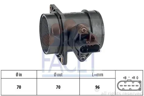 Витратомір повітря (5конт.) AUDI A4/ A6/SKODA OCTAVIA 1.6/1.8T 96-10 (10.1439) FACET 101439