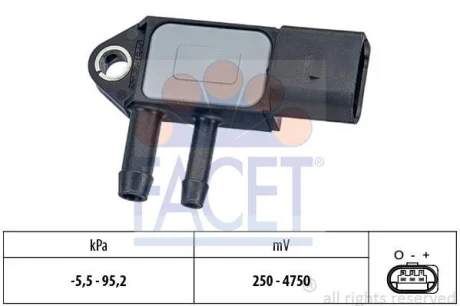 Датчик тиску вихлопних газів A4/A6/Leon/VW T5 1.9-6.0TDI 03- FACET 10.3263