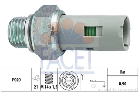 Датчик тиску оливи (0,9bar/1 конт./черный) KANGOO 1.1-2.5D 97- (7.0153) FACET 70153