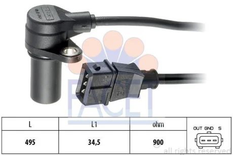 Датчик колінвала Opel ASTRA G, OMEGA B, VECTRA B/C 2.0D/2.2D 96- FACET 9.0160