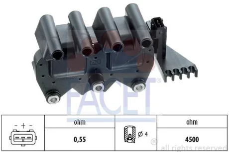Катушка зажигания Fiat Doblo (02-), Brava (95-) 1.6i (9.6245) Facet FACET 96245