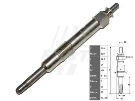 Свічка розжарювання Alfa 147 /156 00 1.9 Jtd FAST FT82730