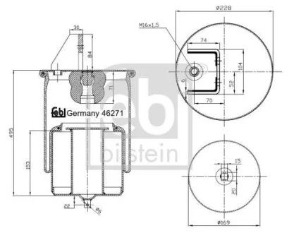 Пневмоподушка VOLVO FH12, FH16, FM10, FM12, FM7 08.93- FE46271 FEBI BILSTEIN 46271