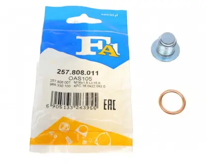 Болт зливу оливи + шайба Citroen Berlingo/Peugeot Partner 1.6 /Peugeot Boxer 2.2 HDi 09- (M16x1.5) FA1 Fischer Automotive One (FA1) 257.808.011