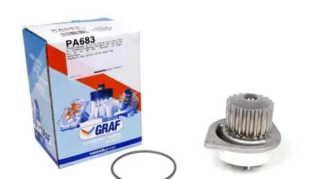 Помпа води Citroen Berlingo/C2/C3/C4/Peugeot 106/206/207/307/308/Partner 1.6 96- (19z) (B/B) (6 лоп) GRAF PA683