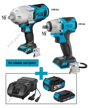 Набір акумуляторних гайкокрутів 1/2" 270/1400 Нм 18V 2Ah (АКБ та зарядний пристрій))) HAZET 9200-2/5 (фото 1)