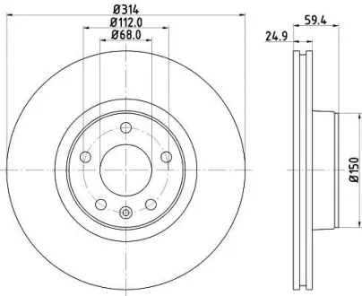 Диск гальмівний з покриттям PRO передній PAGID HELLA 8DD355111121
