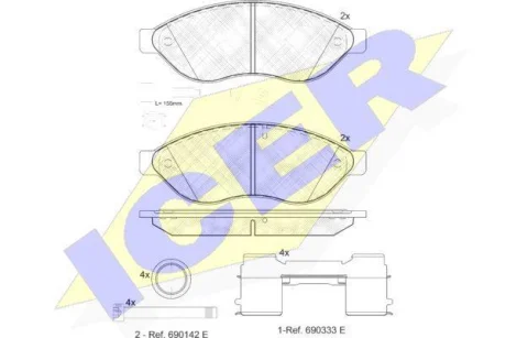 Колодки гальмівні (передні) Citroen Jumper/Fiat Ducato/Peugeot Boxer 06- (+ датчик) ICER 141803-203