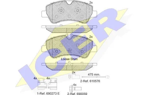 Тормозные колодки (задние) Ford Transit V363 13-/Transit Custom V362 12- (спарка) (с датчиками) ICER 142116-203