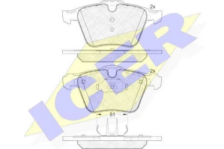 Колодки гальмівні (передні) Ford Galaxy/Mondeo IV/S-Max 07-15/Volvo S60/S80/V60/V70/XC70 06- ICER 181805