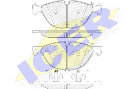 Колодки гальмівні (передні) BMW X5 (E70/F15/F85) 06-/X6 (E71/E72/F16/F86) 08- ICER 181905