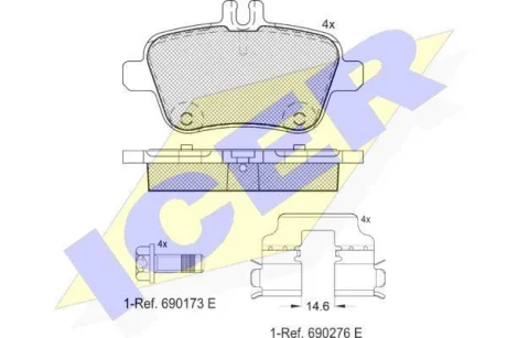 Тормозные колодки (задние) MB A-class (W176)/B-class (W246/W242)/CLA-class (C117) 12-19/SLC(R172) 16 ICER 182039