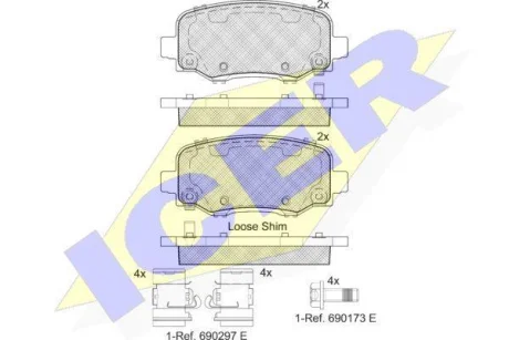 Колодки гальмівні (задні) Jeep Cherokee 13- ICER 182176