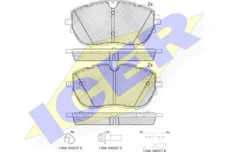 Колодки гальмівні (передні) Citroen C5 21-/Peugeot 308 13-/508 18-/Opel Grandland 19-/Astra L 21- ICER 182227