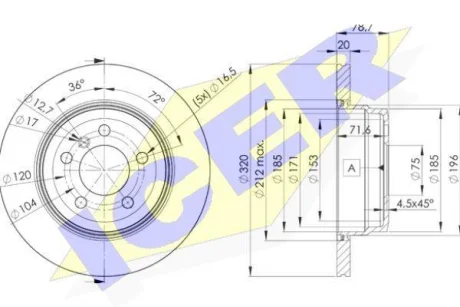 Диск гальмівний (задній) BMW X5 (E70) 06-13/X6 (E71/E72) 07-14 (320x20) (з покриттям) (вентильований) ICER 78BD1970-2