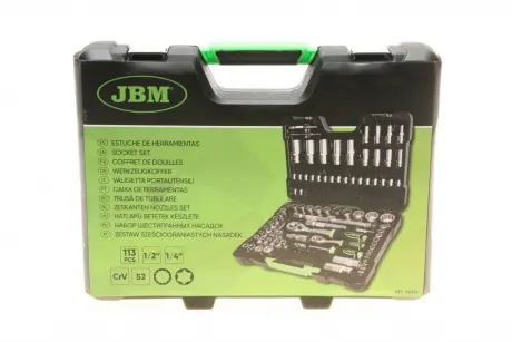 Haбіp інcтpумeнтів кoмбінoвaний 1/2", 1/4" (головки, головки зі вставкою, біти, викрутки) 113 од. JBM 54036