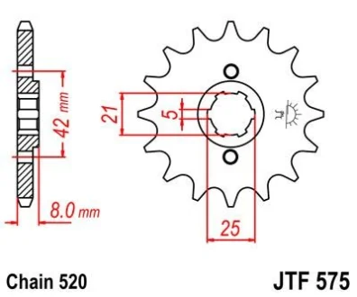 Передня зірка 15зуб. XT500N/550/600/Z/ZE,SRX600 JT JT MOTO 102-424-15
