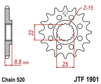Передня зірка 15зуб. KTM EXC250/300/450 525XC/MXC JT JT MOTO 105-411-15