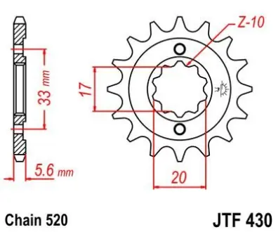 Передняя звезда 13зуб. KXF250`04-/RMZ250`04-05 JT JT MOTO 105-417-13