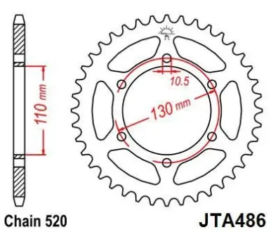 Легкосплав. Звезда для 520 цепи – 45зуб. R6`03-/R1 520 JT JT MOTO 110-465-45