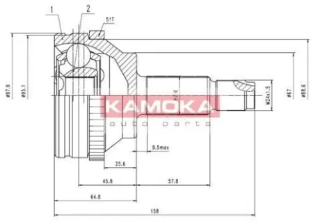 Комплект шарнірний привідного валу KAMOKA 7088