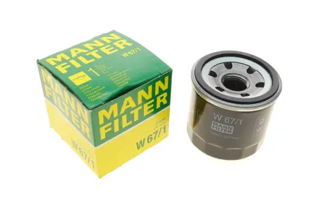 Фільтр масляний Mazda 3 1.3/1.6 03-14/1.5-1.6 Skyactive 13-19/Renault 1.5-1.6E-Tech 20- -FILTER MANN W 67/1