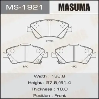 Колодки гальмівні передн Toyota Auris (08-11), Corolla (08-10) (MS-1921) MASUMA MS1921