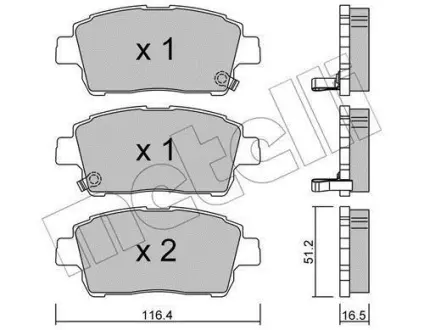 Колодки гальмівні (передні) Toyota Corolla 01-08/Prius 03-09/Yaris 99-05 Metelli 22-0423-0