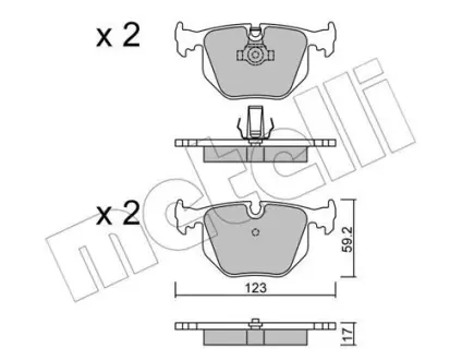 Колодки гальмівні (задні) BMW 3 (E46)/5 (E39) 98-07/7 (E38) 94-01/X3 (E83) 04-11/X5 (E53) 00-06 Metelli 22-0560-0