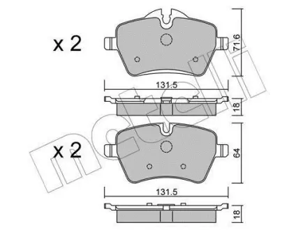 Колодки гальмівні (передні) Mini (R50/R53/R52/R56/R57/R58/R59) 01-16 Metelli 22-0768-0