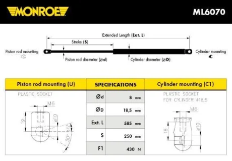 Демпфер дверей багажника MONROE ML6070