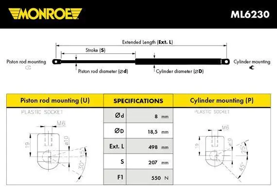 Демпфер дверей багажника MONROE ML6230 (фото 1)
