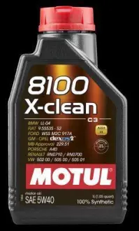 Масло моторное синт 8100 x-clean 5w-40 sn/cf c3, 1л MOTUL 102786