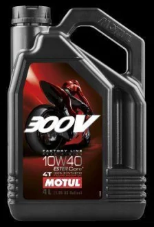 Олива для чотиритактних двигунів 300V Factory Line 10W40 4л >JASO MA2 Синтетична естерове 300VFL 10W40 4L MOTUL 104121