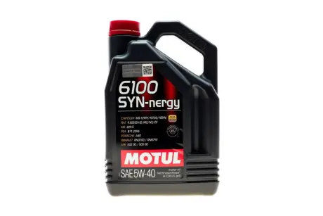 Олива 5W40 Syn-nergy 6100 (4L) (MB 229.5/VW 502 00/505 00/LL-01/RN0710/RN0700) (107978) заміна на 368450 MOTUL 368350
