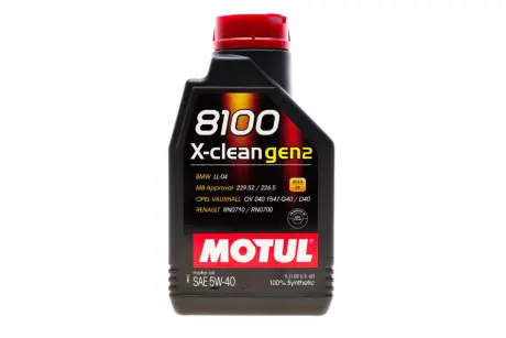 Олива 5W40 X-clean 8100 gen2 (1L) (BMW LL-04/MB 229.52/MB 226.5/RN0710/RN0700) (109761) MOTUL 854111