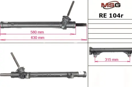 Рульова рейка без ГУР відновлена Renault Kangoo 97-07, Renault Megane II 03-09, Mercedes-Benz Citan 12-21 MSG RE104R