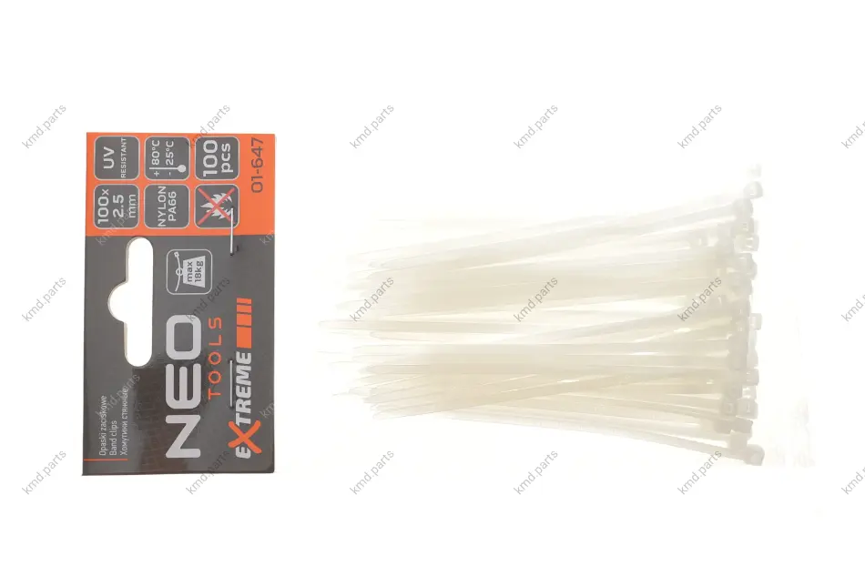 Набір стяжок пластикових EXTREME 2,5x100 мм 100 од. (біла) NEO TOOLS 01-647 (фото 1)