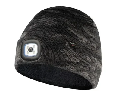 Шапка з LED-ліхтариком двошарова CAMO URBAN (USB-зарядка) NEO TOOLS 81-632
