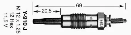 Свічка розжарювання Fiat Ducato 2.5D 94-02 (M12x1.25) 11V (Y-910J) NGK 3617