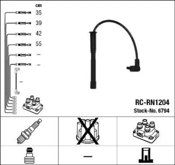 Проводи запалювання (к-кт) Renault Kangoo 1.2 97- (RC-RN1204) NGK 6794
