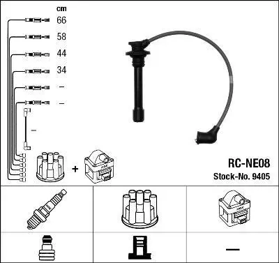 Комплект проводів запалювання NISSAN 100NX, ALMERA I, PRIMERA, SUNNY III 1.4/1.6/2.0 06.90-08.08 NGK 9405 (фото 1)