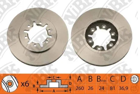 Диск тормозной передний 260мм Nissan Pickup, NP300, Urvan NIBK NiBK RN1088