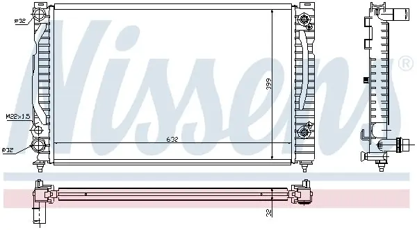 Радіатор охолодження двигуна A4 1.6i/1.8T/1.9TDI 95-05 AT (Øвпуск. 32/випуск. 32.5) NISSENS 60494 (фото 1)