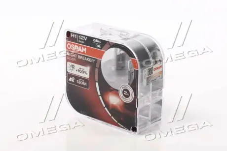 Автомобiльна лампа: H1 12V 55W P14,5s NIGHT BREAKER SILVER (+100) (к-кт 2 шт) OSRAM 64150NBS-HCB