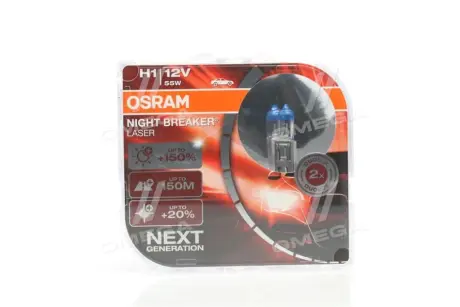 Автомобiльна лампа: H1 12V 55W P14,5s NIGHT BREAKER LASER next generation (+150) (к-кт 2 шт) OSRAM 64150NL-HCB