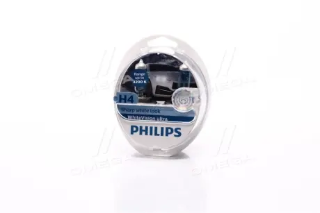 Автомобiльна лампа: 12 [В] H4 WhiteVision ultra +60% (4200K), 60/55W, P43t-38 PHILIPS 12342WVUSM