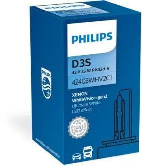 Автомобiльна лампа: 12 [В] Ксенон D3S WhiteVision gen2 35W цоколь PK32d-5 світлова темп. 5000K PHILIPS 42403WHV2C1