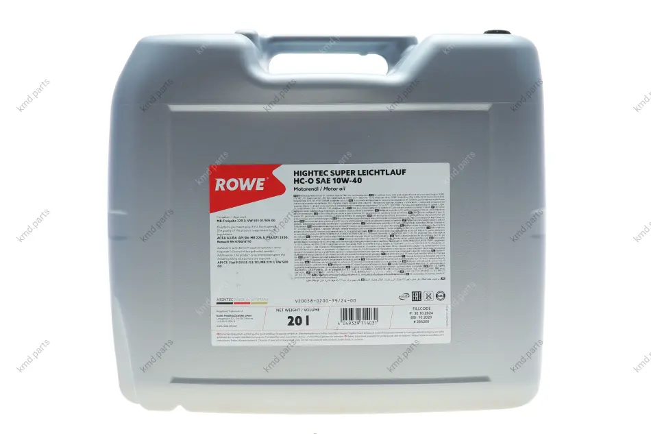 Олива 10W40 HIGHTEC SUPER LEICHTLAUF HC-O (20L) (VW 501 01/505 00/MB 229.3/226.5/229.1/RN 0700/0710) ROWE 20058-0200-99 (фото 1)